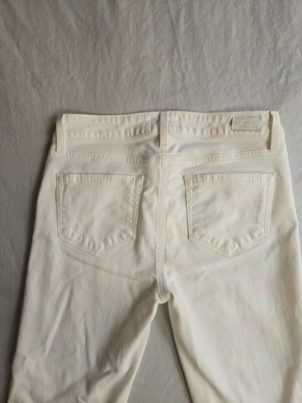 PAIGE Skyline Crop Optic White Cotton Stretch Denim Jeans Rolled Hem CW3 - Picture 11 of 12